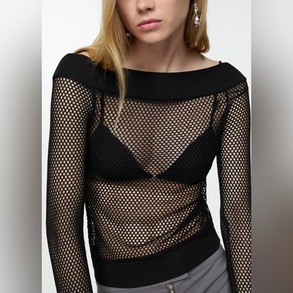 Mango Black knit sweater with lace pattern NWT - Picture 5 of 5